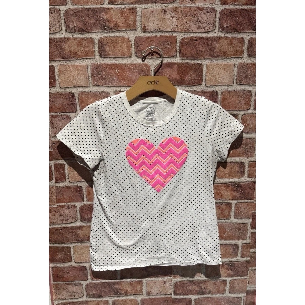Faded Glory Girls T Shirt Multi Color Polka Dot Heart Themed Size XL 14-16Casual